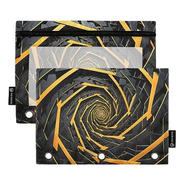 Imagem de Bolsa de lápis com retângulos metálicos geométricos espirais para fichário de 3 anéis, bolsa de lápis com furos para fichário, bolsa de lápis para escola, pacote com 2