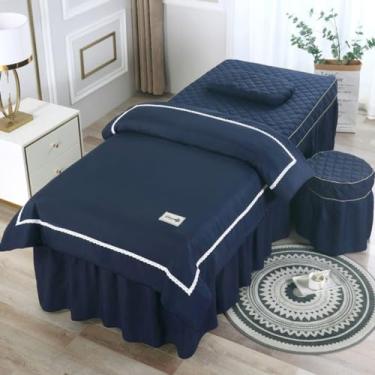 Imagem de Conjunto de lençóis de mesa de massagem, 4 peças, capa de cama de salão de beleza, simples, cor sólida, salão, spa, beleza, respirável, fumigação, massagem, saia de mesa, roupa de cama, fronha, capa