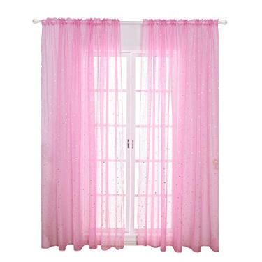 Imagem de Cortinas Transparentes com Estampa de Pequena Estrela Tela Janela para Sala Estar Jantar Escritório Hotel 1 Painel Poliéster Macio Sem Rugas Bordado B