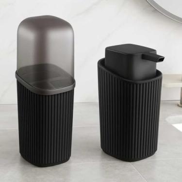Imagem de Kit 2 Pecas Banheiro Porta Escovas Pasta e Porta Sabonete Liquido Dispenser 400Ml Pratico Resistente Anti Derrapante (Preto)