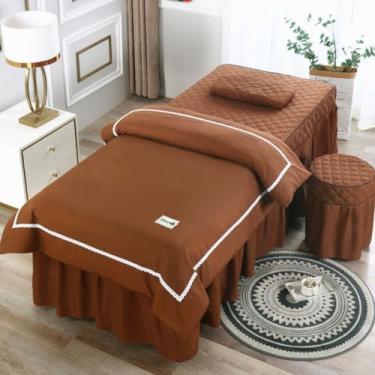 Imagem de Conjunto de lençóis de mesa de massagem, 4 peças, capa de cama de salão de beleza, simples, cor sólida, salão, spa, beleza, respirável, fumigação, massagem, saia de mesa, roupa de cama, fronha, capa