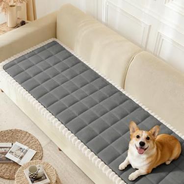 Imagem de Arfntevss Capas de assento Dog Love para sofá com 2 almofadas de veludo lavável para cães que aceitam animais de estimação, poltrona felpuda e antiderrapante (grade difusa cinza escuro, 70 cm x 150 cm