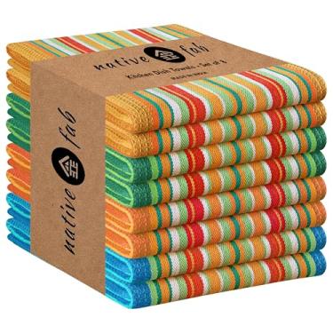 Imagem de Native Fab Pacote com 8 toalhas de cozinha mexicanas listradas, 45 x 71 cm, conjunto de panos de prato coloridos, 100% algodão, uso diário, toalha de mão de cozinha para limpeza, absorvente, toalhas