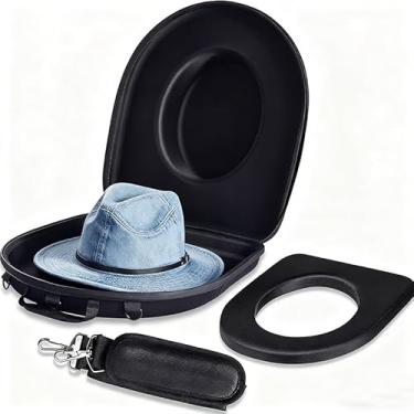 Imagem de chufa Capa de viagem com chapéu de caubói, caixa rígida à prova de esmagamento com alça ajustável, bolsa grande para 1 a 3 chapéus Cowboy/Fedora/Panamá, fecho magnético, bolso, preto