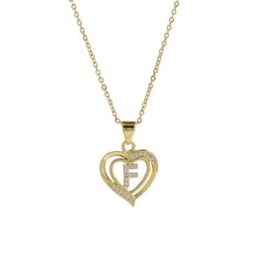 Imagem de 1 colar feminino banhado a prata com coração vazado com letras A-Z, colar para mulheres, joia fina, presente para mamãe, 45cm, Cobre, Sem Pedra Preciosa