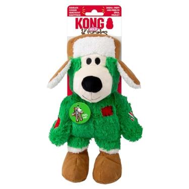 Imagem de KONG Brinquedo de urso de Natal com nós selvagens – Esqueleto de corda durável, Squeaker para brincadeiras de longa duração, menos enchimento para menos bagunça, cores sortidas (1 pacote, médio/grande