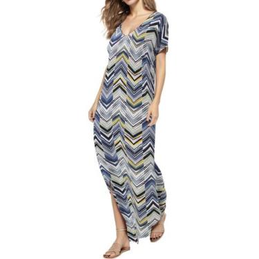 Imagem de Vestido maxi ancho con escote en V, manga corta y abertura lateral, ta