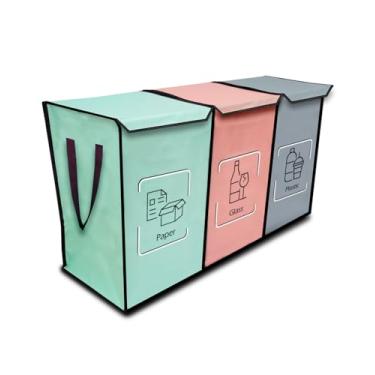 Imagem de NYIKA - Organizador de reciclagem - Sacos de reciclagem reutilizáveis - Classificador de reciclagem - Caixotes de triagem de lixo - Reciclagem de 3 compartimentos - Pacote com 3 sacos com tampa