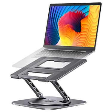 Imagem de Suporte ajustável para computador com base rotativa 360, suporte ergonômico dobrável para laptop, compatível com MacBook Pro/Air Notebook de até 40 cm, prata (cinza)