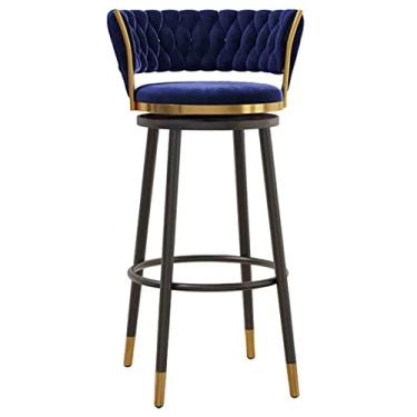 Imagem de AkosOL Banco de bar com rotação mecânica, assento com encosto, sala de jantar, cozinha, ilha, bancos, bar, cadeira, metal, redondo, apoio para os pés, 75 cm, azul