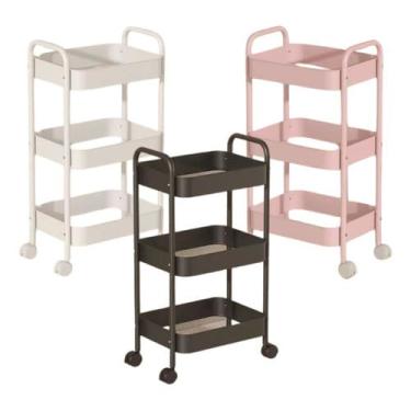 Imagem de Carrinho Organizador De Aço 3 Prateleiras Premium – Rodízio 360º, Ideal para Cozinha, Sala, Banheiro, Livros e Decoração Moderna(Preto)