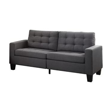 Imagem de Sofá secional moderno, sofá secional pequeno com pernas de plástico, tecido de linho tufado com botões Splitback para sala de estar em casa, sala de estar, escritório, quarto de hóspedes (sofá cinza G