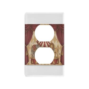 Imagem de Wassud Placa de cobertura de interruptor de luz, padrão de circo, capas de tomada decorativas, placa de parede para tomadas elétricas duplex 12 x 7,6 cm