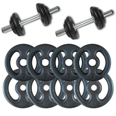 Imagem de Kit Completo Musculação Fitness Barras 28kg Anilhas Presilha-Unissex