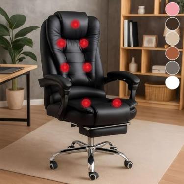 Imagem de Cadeira de Escritório Com 7 Pontos Massagem Presidente Apoio Pés (Preto)