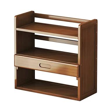 Imagem de Armário de arquivo de madeira, estante de mesa, organizador de mesa, prateleira de madeira, marrom, 3 camadas, suporte de exibição de estilo livre, prateleira com 1 gaveta pequena para impressora
