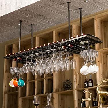 Imagem de (pt: rack de taças, suporte de garrafa de vinho montado no teto, suportes ajustáveis para taças de champanhe, suporte para pendurar copos de vinho de 31 polegadas e 99 cm, suporte para pendurar no