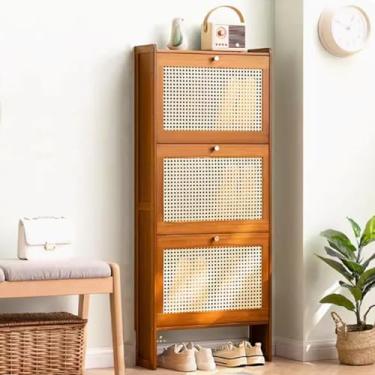 Imagem de Rack organizador de sapatos fino com grande capacidade, armário de sapatos de grade de 3 camadas para corredor, porta, varanda, sala de estar - marrom (70 x 17 x 1)