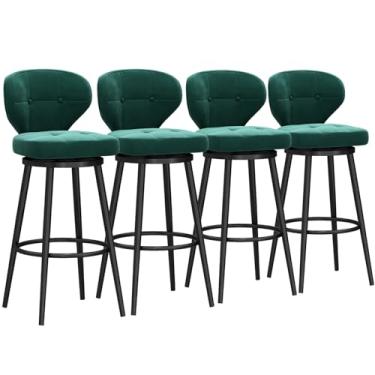 Imagem de Banquetas de bar estofadas giratórias de veludo com apoio para os pés de metal, bancos de bar com altura giratória conjunto de 4, bancos de balcão com encosto, cadeira de bar moderna para ilha de