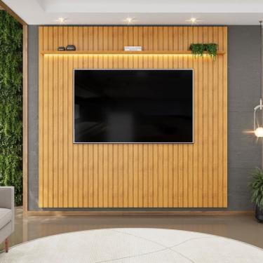 Imagem de Painel para Tv até 75 Polegadas Ripado com LED 250cm Trento Cedro