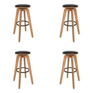 Imagem de Kit 4 Banquetas Decorativas Hetfield PU Madeira c/Apoio para os Pés Base Giratória G56 - Gran Belo