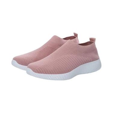 Imagem de Tênis Feminino Rosa De Malha Respirável Slip-on Para Caminhada E Corri