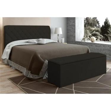 Imagem de Cabeceira Cama Box Casal 140cm com Calçadeira Baú Paris Veludo Chocolate - Js Móveis
