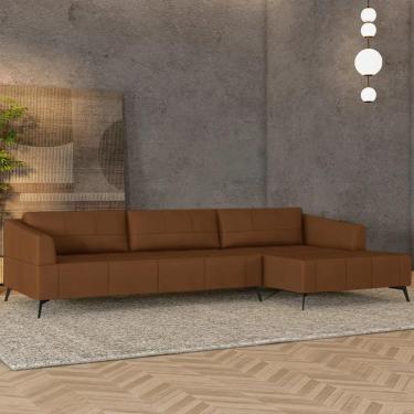 Imagem de Sofá 4 Lugares 286cm com Chaise Direito Eko Couro Telha Z55 - Mpozenato