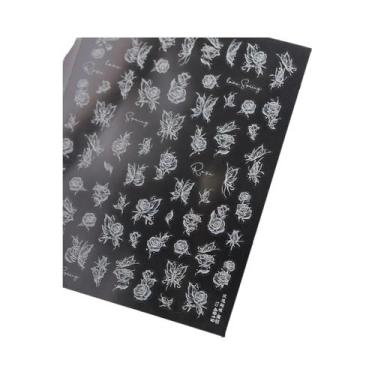 Imagem de Adesivo De Unha 5D Floral Preto E Branco Com Pétalas Douradas Transpar