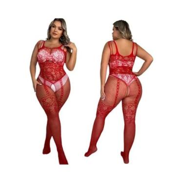 Imagem de Conjunto De Lingerie Sexy Feminina plus Size: Sutiã De Rede, Bodystock