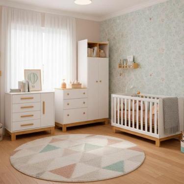 Imagem de Quarto Completo Bebê Infantil Q Encanto Berço Vira Cama Guarda Roupas 