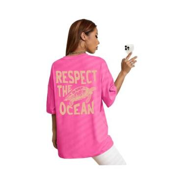 Imagem de Camiseta Feminina Verde Com Estampa De Tartaruga, Casual, Moda, Algodã