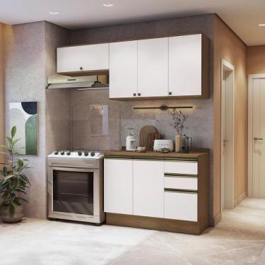 Imagem de Armário De Cozinha Compacta 3 Gavetas 100% Mdf 200cm Nogueira/branco C