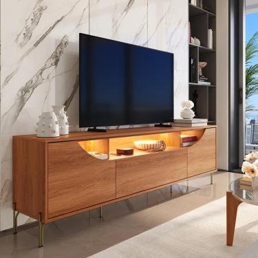 Imagem de Bancada Imperiale para TV até 75" com LED MDF Usinado Pés de Ferro Gaveta Telescópica Design Moderno