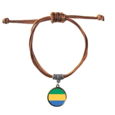 Imagem de DIYthinker Pulseira de couro com a bandeira nacional do Gabão da África, pulseira marrom para presente