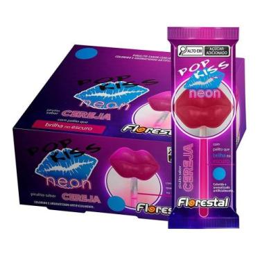 Imagem de Pirulito Florestal Pop Kiss Neon Cereja 10g - Embalagem com 30 Unidade