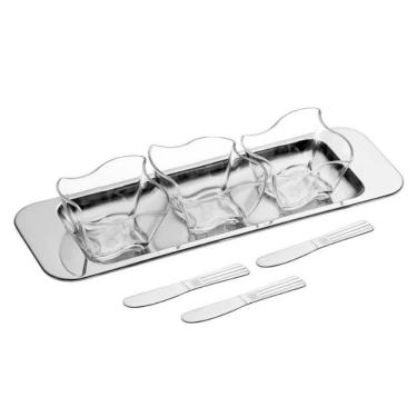 Imagem de Petisqueira Vision para Servir Petiscos em Poliestireno e Aço Inox com 3 Potes e 3 Espátulas Forma Utilidades