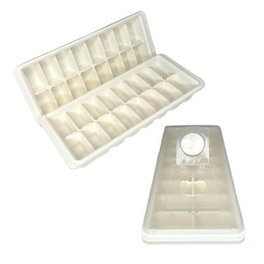 Imagem de Forma de Gelo Kit com 2 Unidades com Tampa 16 Cubos Armazenar Plástico PP Flexível para Cozinha Branco Miniso Brasil