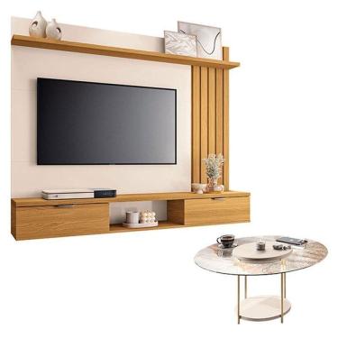 Imagem de Painel Suspenso Lets Cinamomo Off White Com Mesa De Centro Sky Com Tampo De Vidro Off White - Hb Móveis