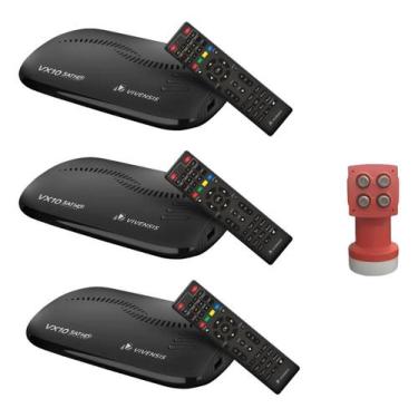 Imagem de 3 Receptores Digitais Vivensis + LNBF Universal Quadruplo