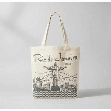 Imagem de Ecobag Lembrança Rio De Janeiro Cristo Redentor Algodão Cru - Corban, 