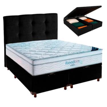 Imagem de Bau Blindado Preto+Colchão Queen Freedom Ortobom + Cabeceira