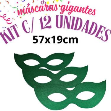 Imagem de Máscara Grande Carnaval verde 57CM Papel Festa Enfeite c/12 - sm decor