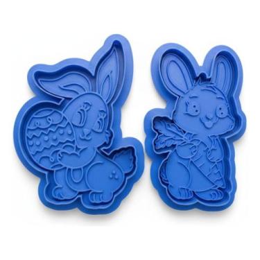 Imagem de Kit 2 Cortador De Biscoito Páscoa Quadrado 9cm Azul - TOP 3D PRINT
