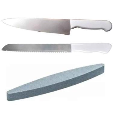 Imagem de Kit Faca 32cm + Faca Serrilhada + Pedra de Amolar - Vale Importadora e
