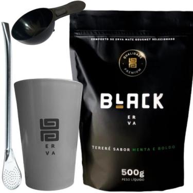 Imagem de Kit Tereré Black Erva Mate Copo Caldereta Cinza de Acrílico Bomba Clás