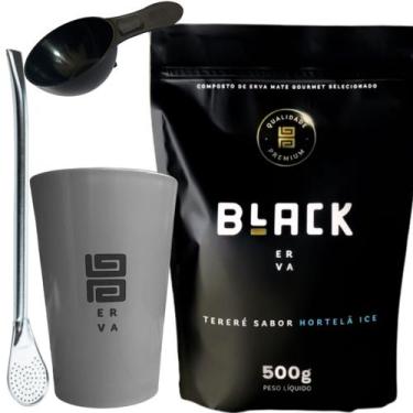 Imagem de Kit Tereré Black Erva Mate Copo Caldereta Cinza de Acrílico Bomba Clás