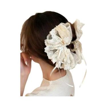 Imagem de Presilha De Cabelo Elegante Estilo Coreano Com Laço Borboleta E Renda 