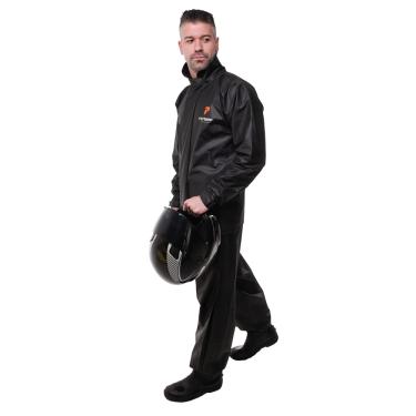 Imagem de Capa de Chuva Motoqueiro PVC Preto Com Gola Motociclista Pioneira