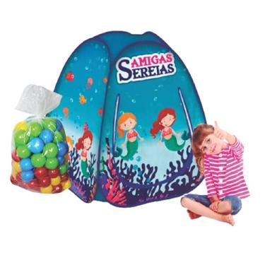 Imagem de Fabrincando Ideias Toca Barraca Infantil Pop Up com 50 Bolinhas Amigas Sereias